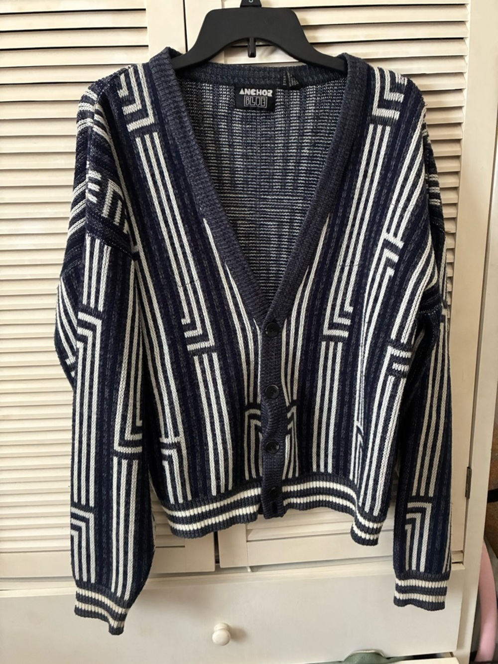 anchor blue Navy & White Geometric Button-Front Cardigan